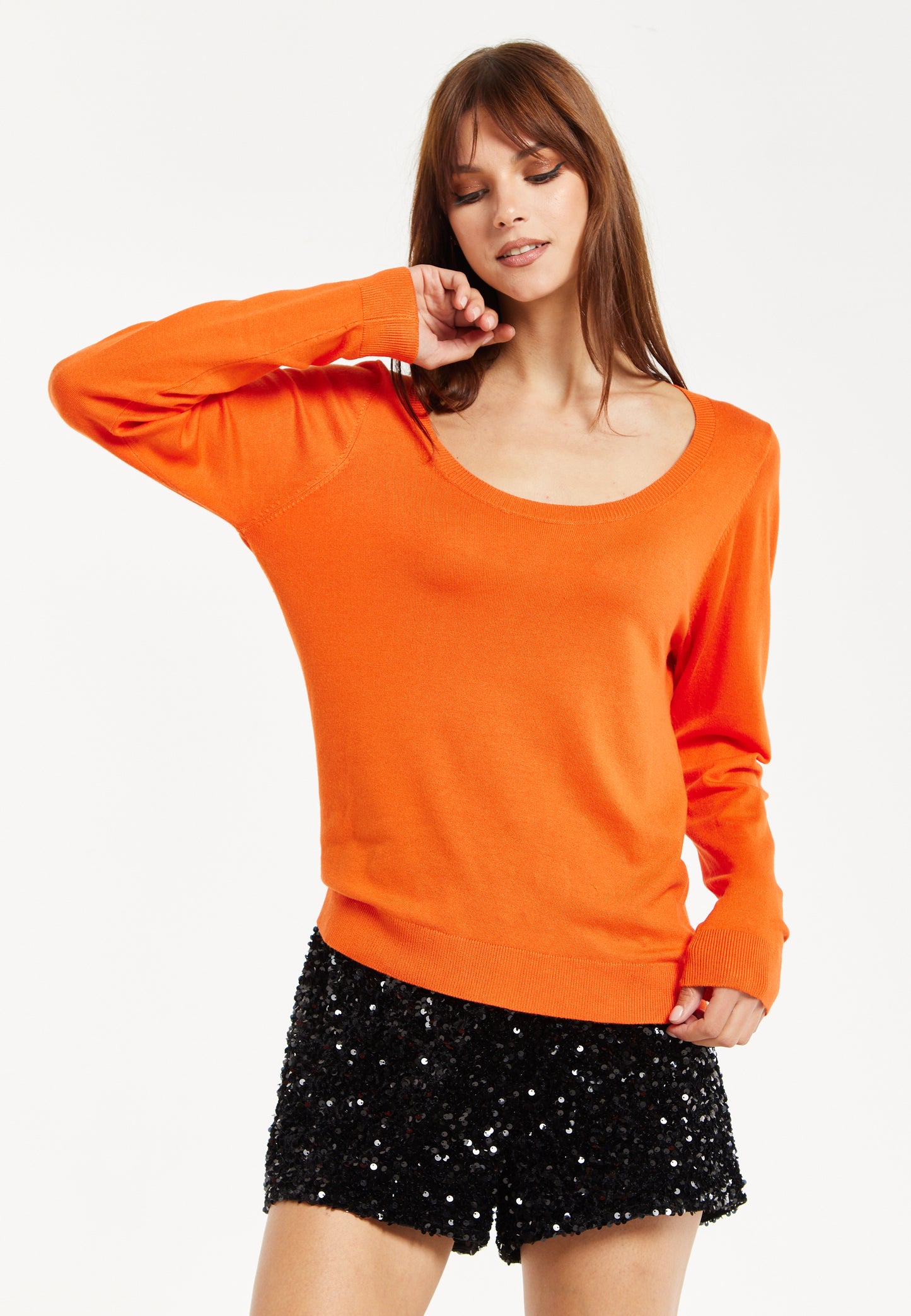 
                  
                    Liquorish Classic Round Neck Orange Pullover
                  
                