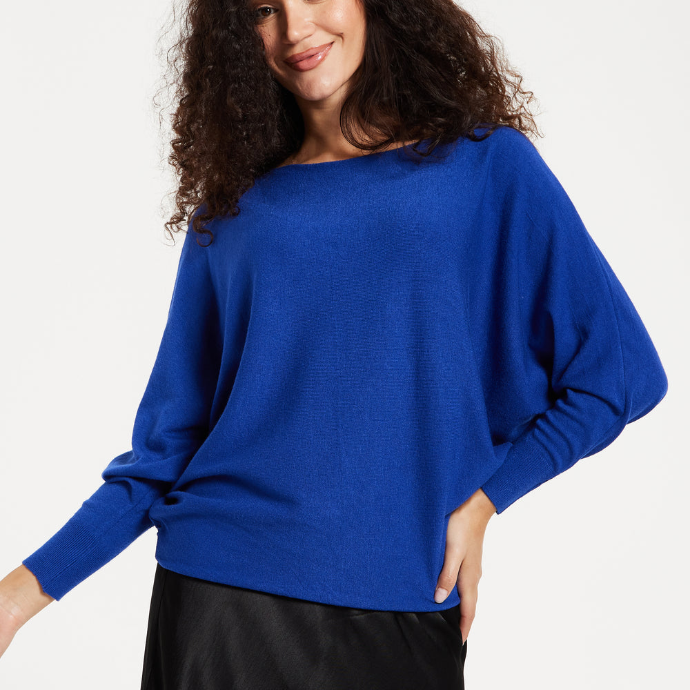 
                  
                    Women's Jumper in Royal Blue with Batwing Sleeves and Back Pearl-Button Detail, Liquorish
                  
                