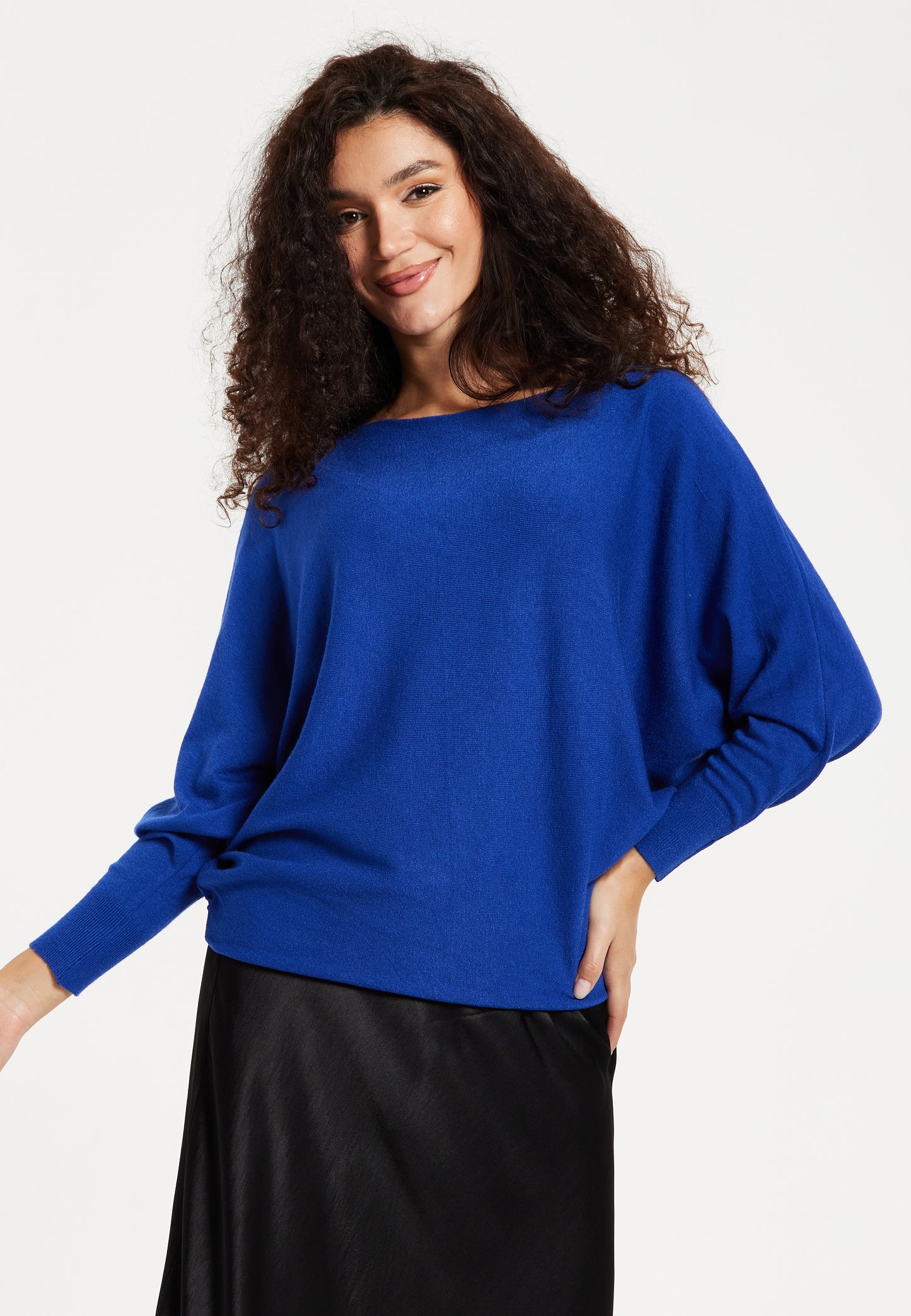 
                  
                    Women's Jumper in Royal Blue with Batwing Sleeves and Back Pearl-Button Detail, Liquorish
                  
                