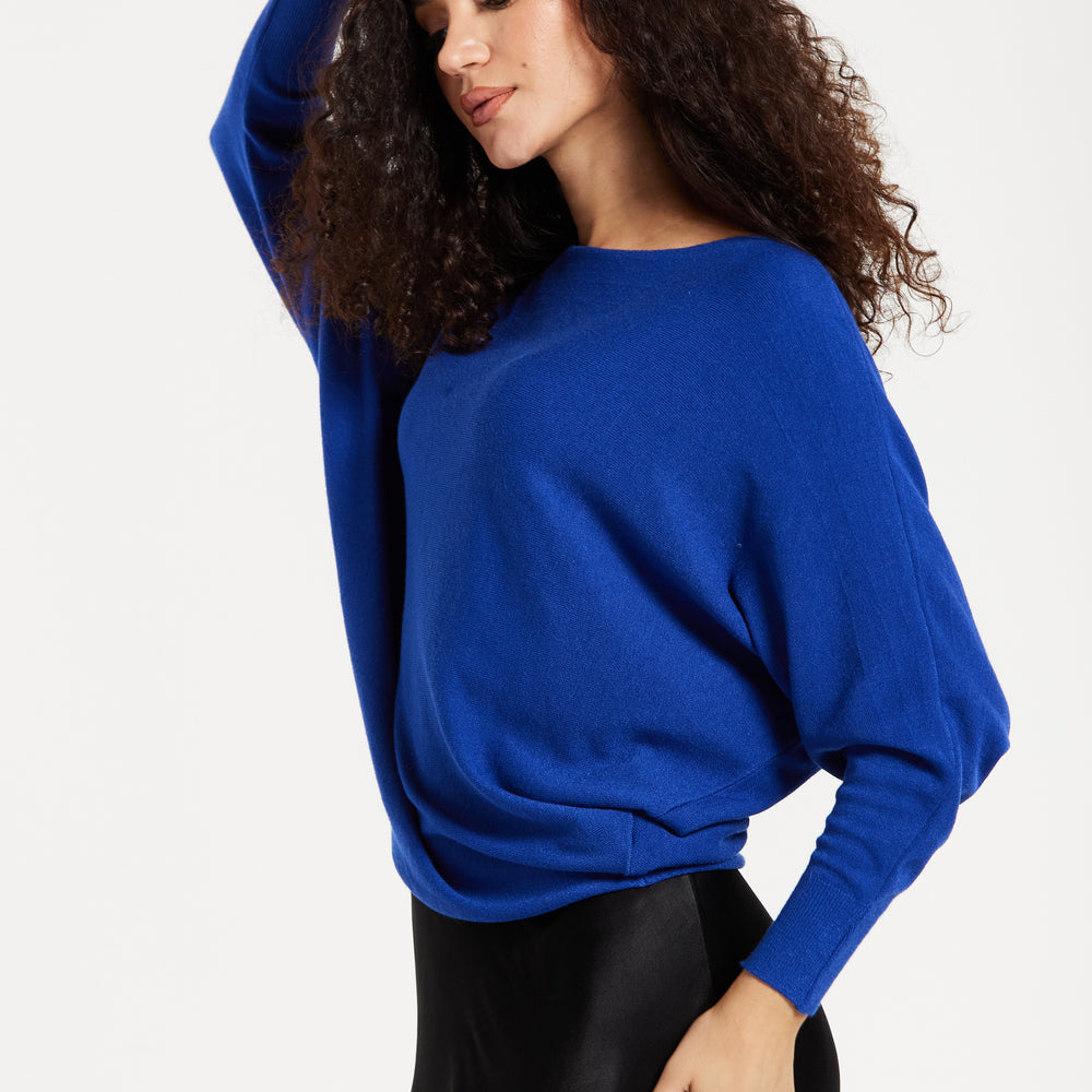 
                  
                    Women's Jumper in Royal Blue with Batwing Sleeves and Back Pearl-Button Detail, Liquorish
                  
                