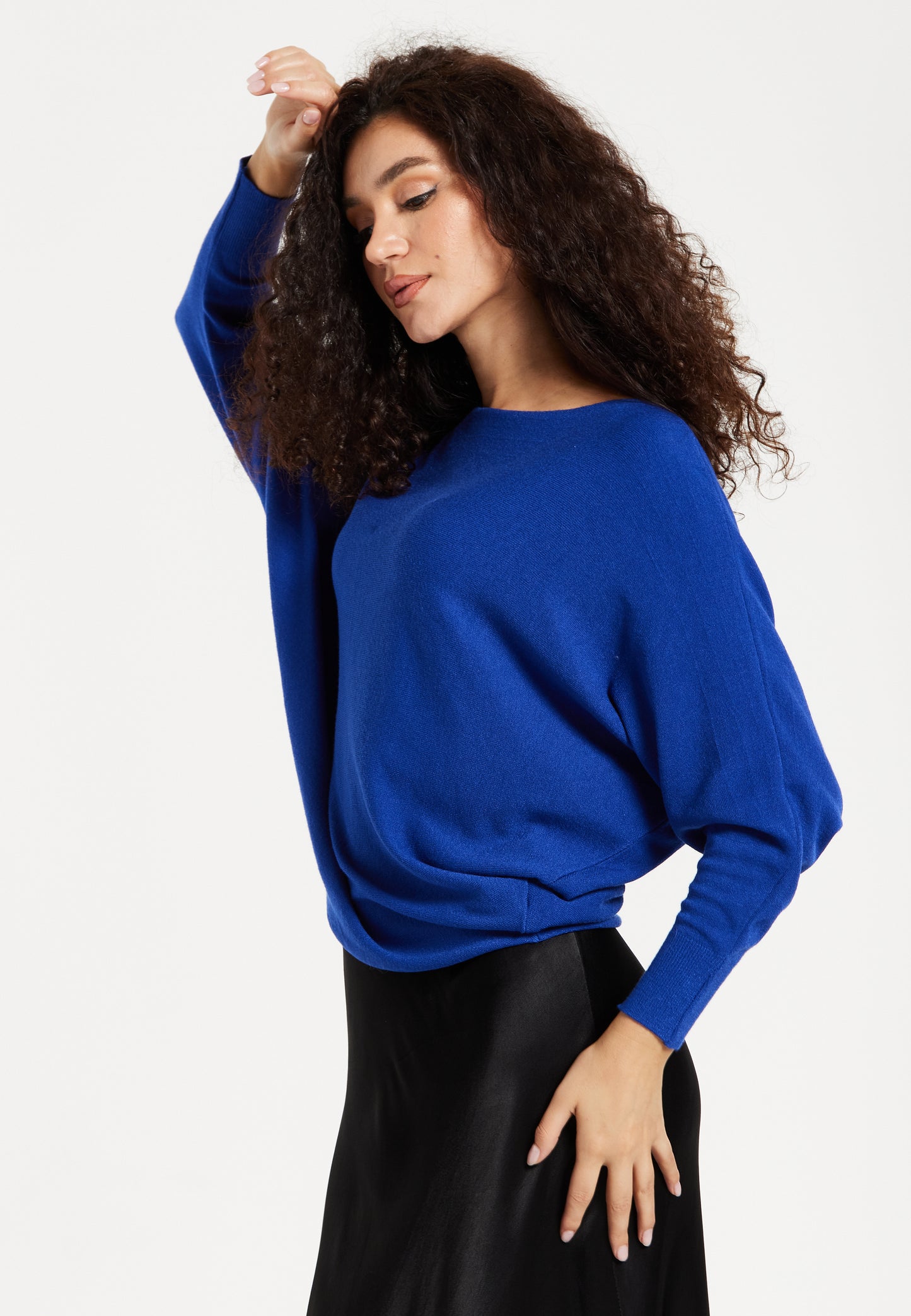 
                  
                    Women's Jumper in Royal Blue with Batwing Sleeves and Back Pearl-Button Detail, Liquorish
                  
                