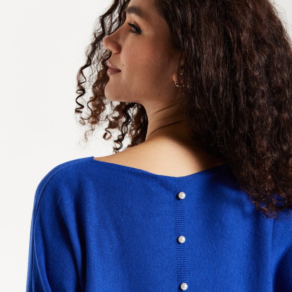 
                  
                    Women's Jumper in Royal Blue with Batwing Sleeves and Back Pearl-Button Detail, Liquorish
                  
                