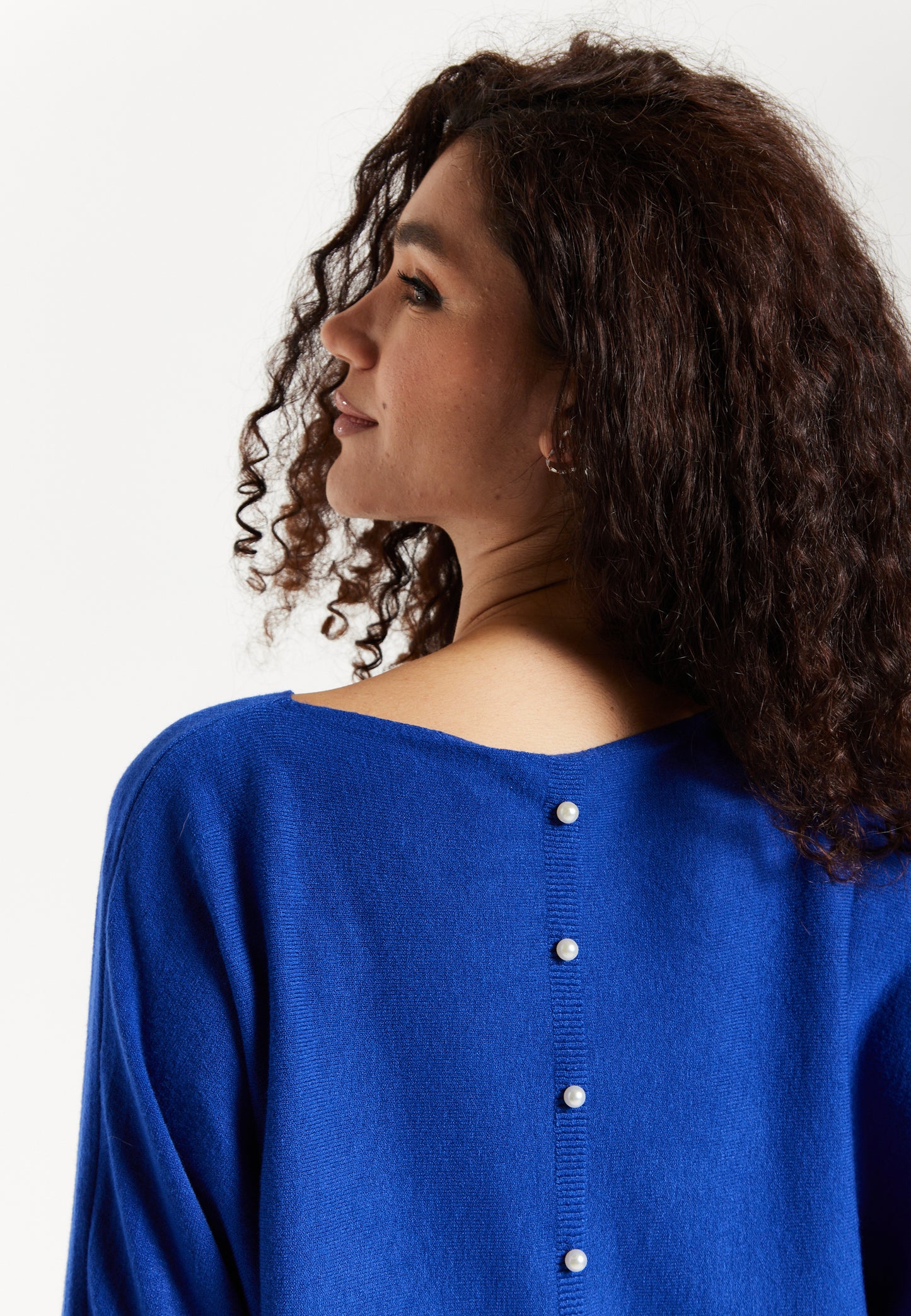 
                  
                    Women's Jumper in Royal Blue with Batwing Sleeves and Back Pearl-Button Detail, Liquorish
                  
                