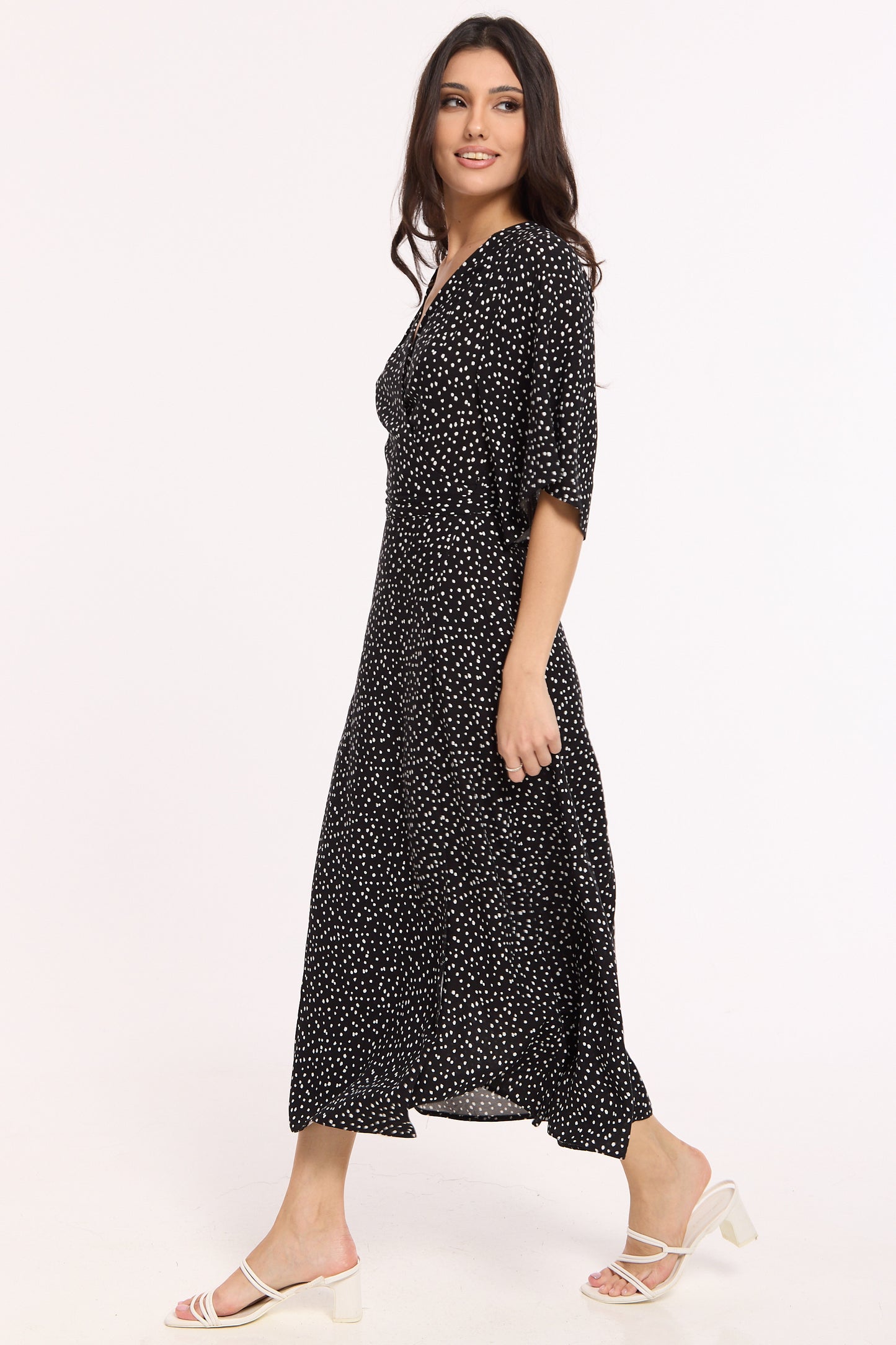 
                  
                    Black Polka Dot Wrap Maxi Dress
                  
                