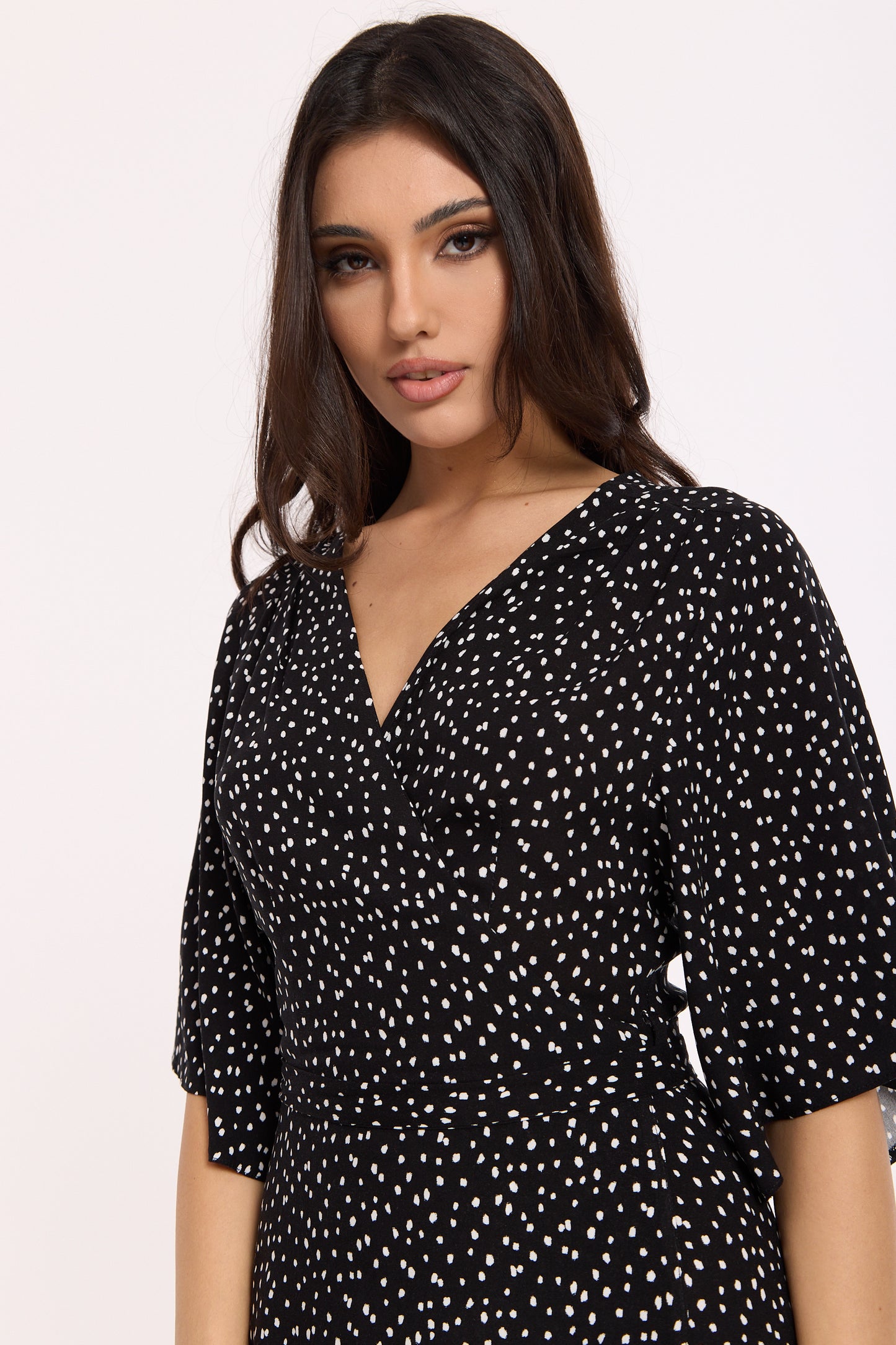 
                  
                    Black Polka Dot Wrap Maxi Dress
                  
                