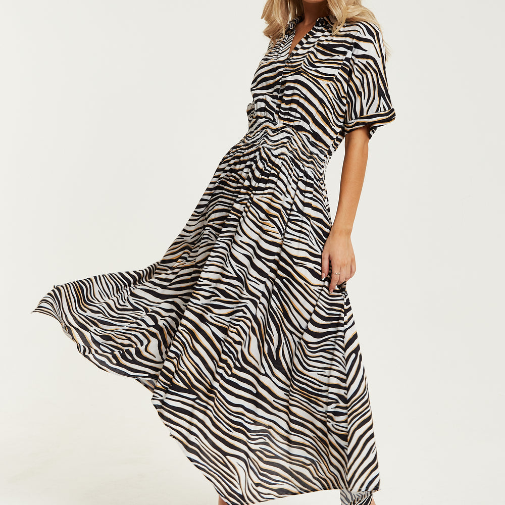 
                  
                    Liquorish Brown Zebra Print Midi Dress
                  
                