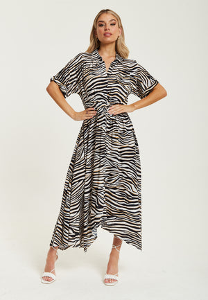 Liquorish Brown Zebra Print Midi Dress