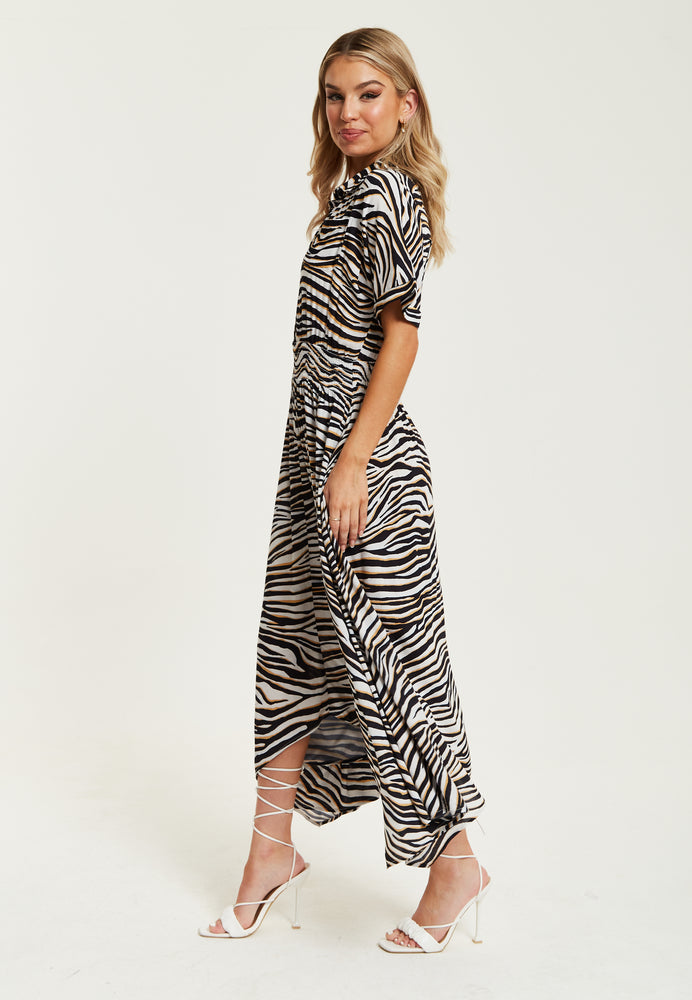 Liquorish Brown Zebra Print Midi Dress