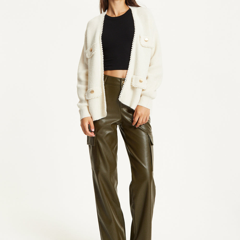 
                  
                    Ivory Wool Blend Pearl Trim Cardigan
                  
                