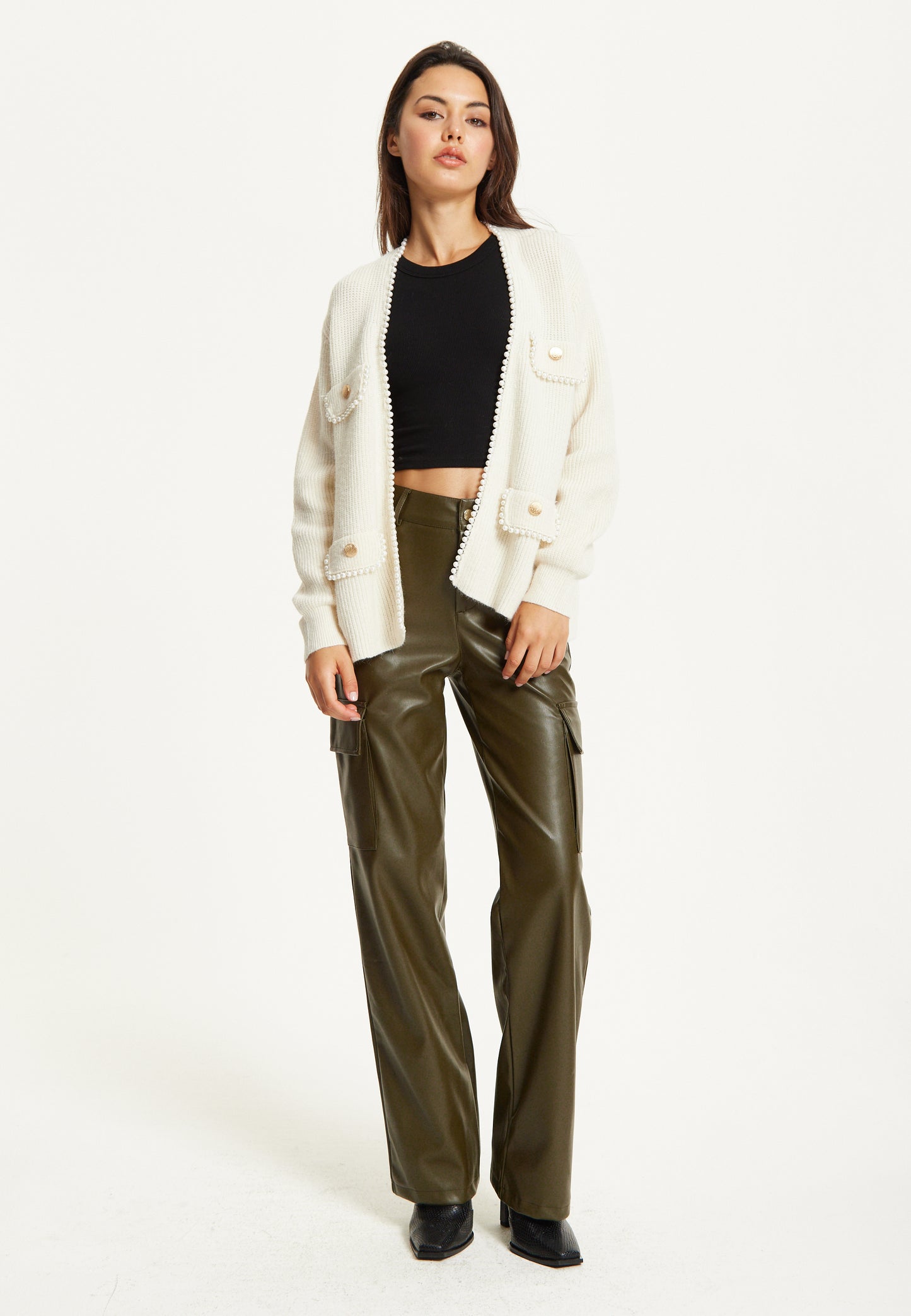 
                  
                    Ivory Wool Blend Pearl Trim Cardigan
                  
                