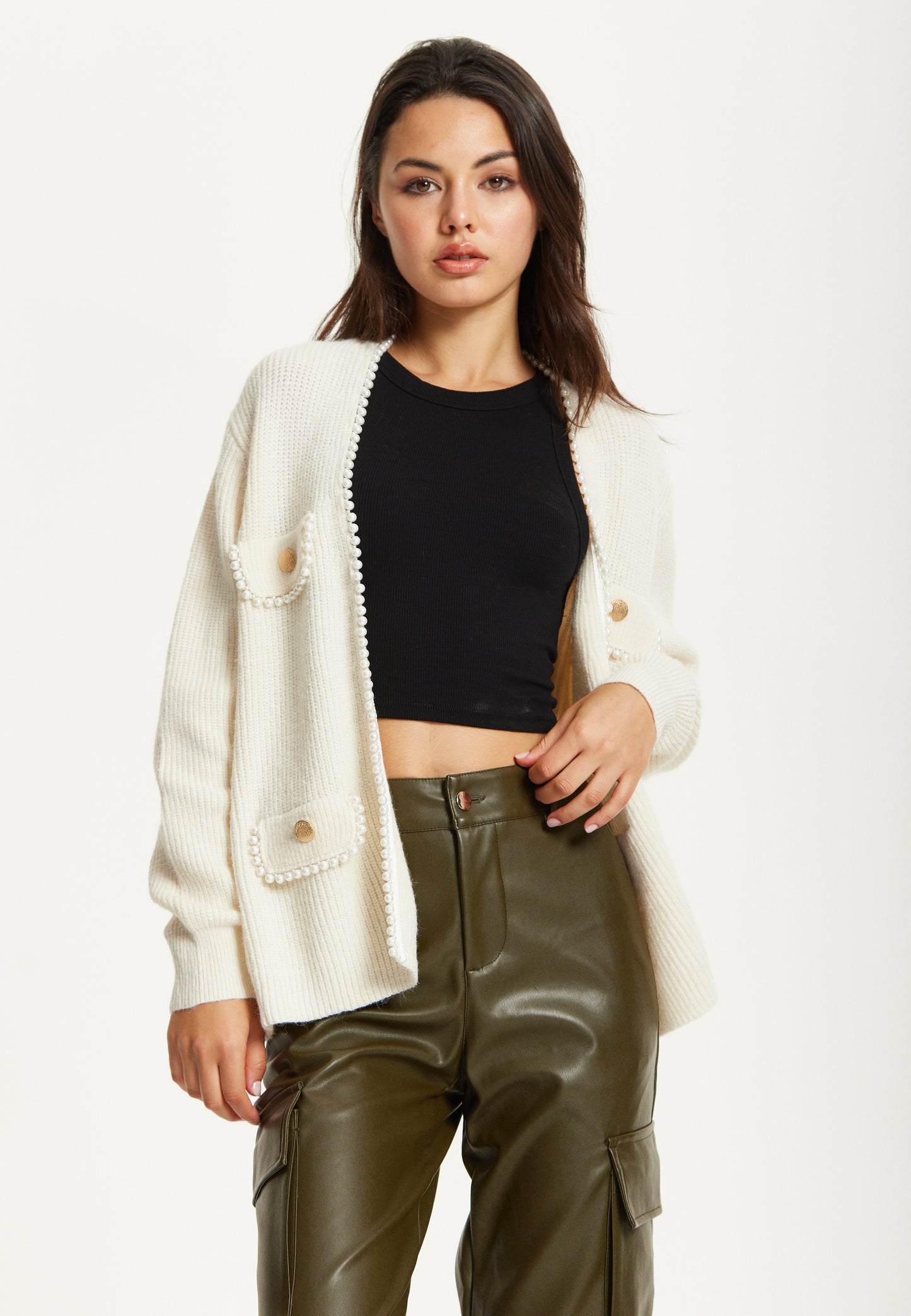 
                  
                    Ivory Wool Blend Pearl Trim Cardigan
                  
                