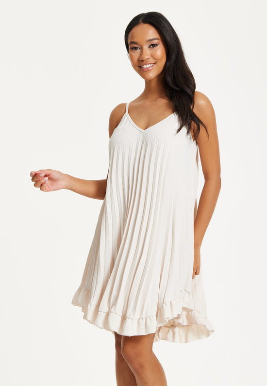 Liquorish Beige Pleated Ruffle Mini Dress Factory Sale | Clothing |  AUDIOANALOGUE.COM