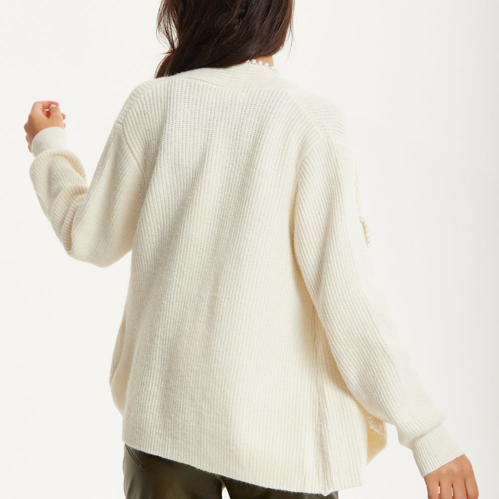 
                  
                    Ivory Wool Blend Pearl Trim Cardigan
                  
                