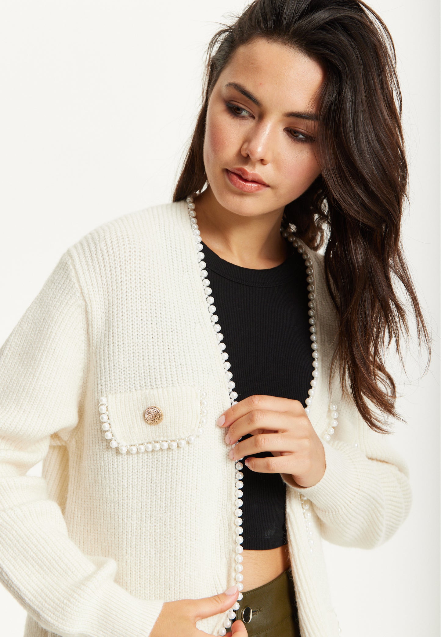 
                  
                    Ivory Wool Blend Pearl Trim Cardigan
                  
                