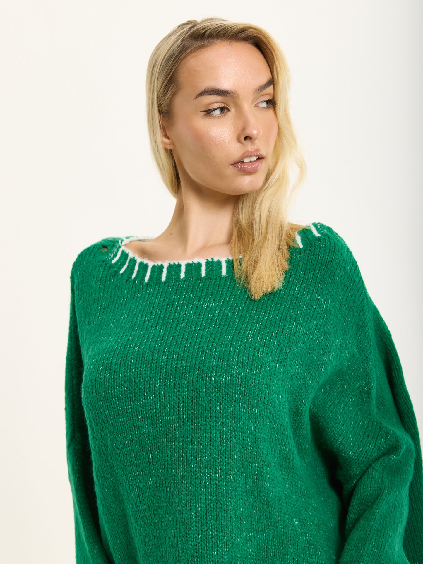 
                  
                    Green Wool Blend Jumper White Trim
                  
                