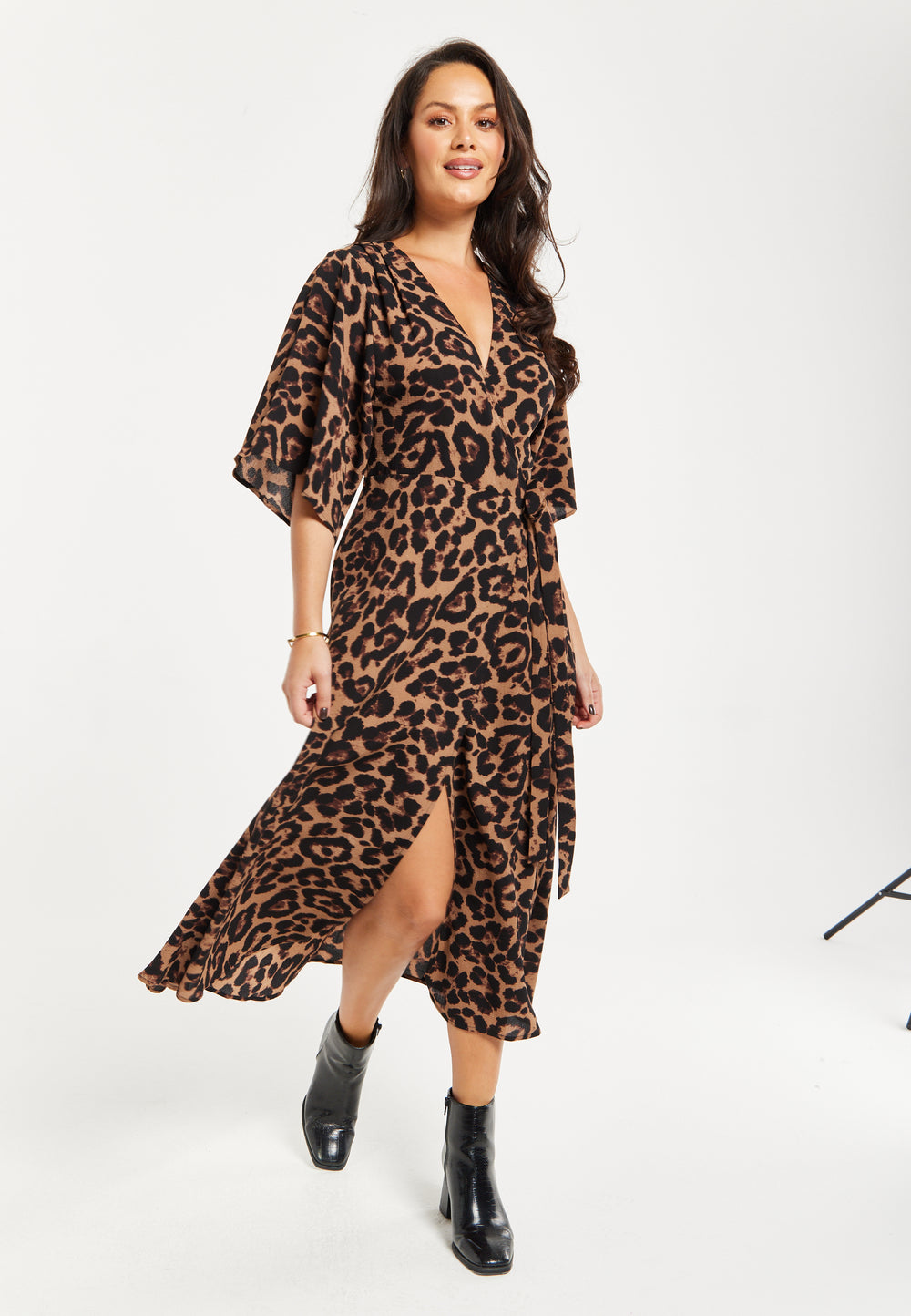 Leopard Midi Dress With Short Sleeves