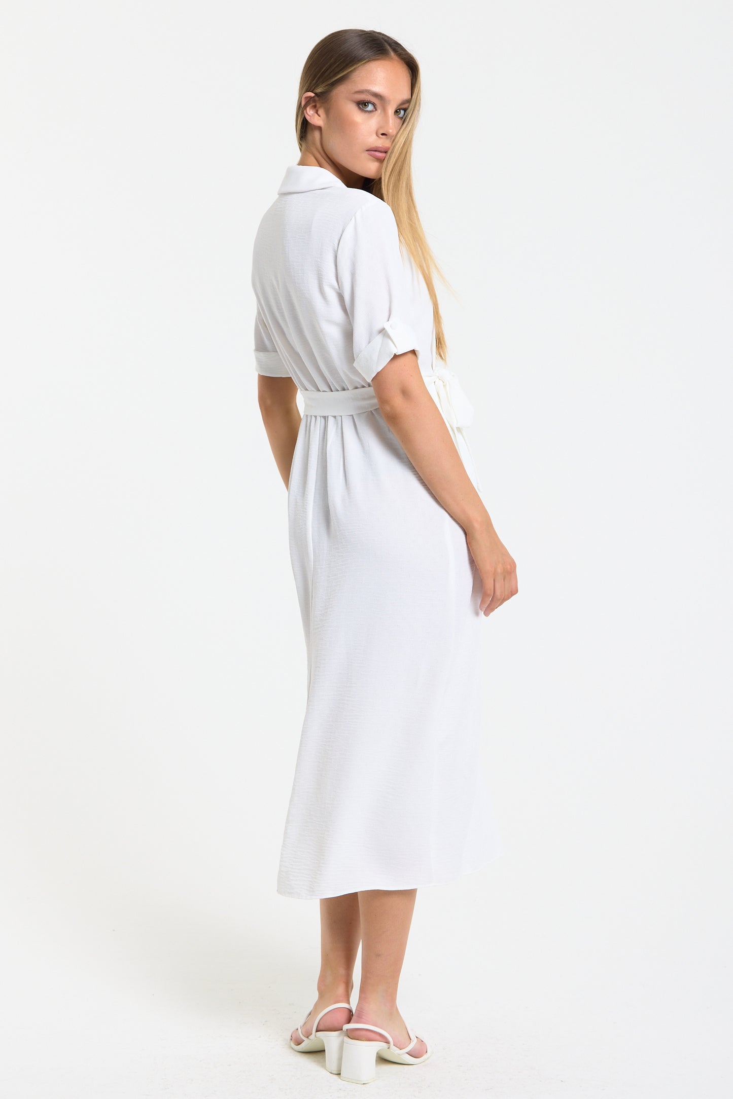 
                  
                    White Button Front Midi Shirt Dress
                  
                