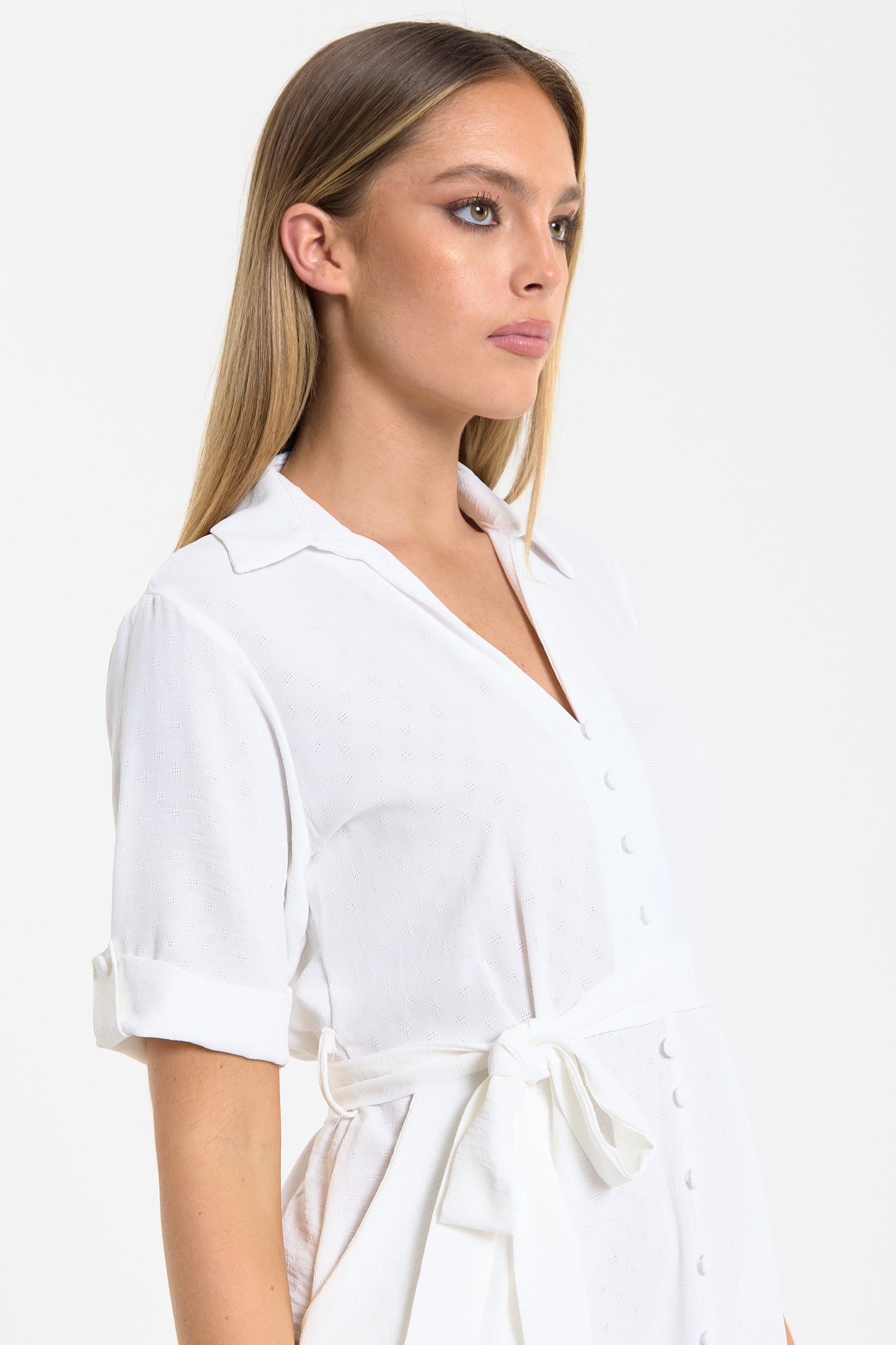 
                  
                    White Button Front Midi Shirt Dress
                  
                