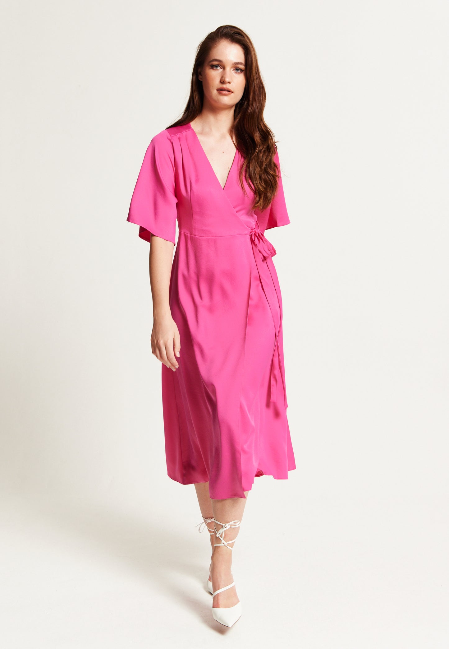 
                  
                    Liquorish Pink Midi Wrap Dress With Kimono Sleeves
                  
                