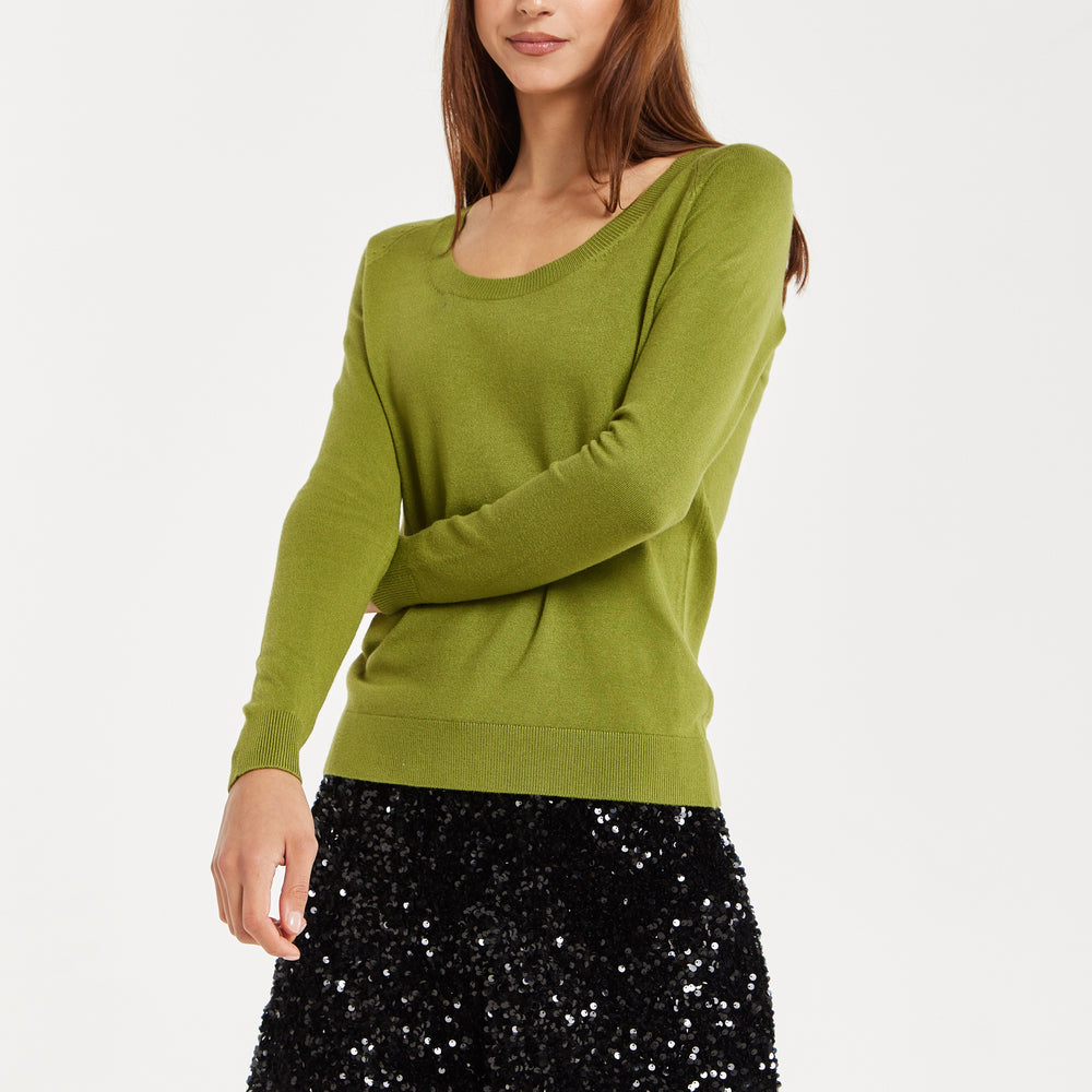 
                  
                    Liquorish Classic Round Neck Olive Pullover
                  
                