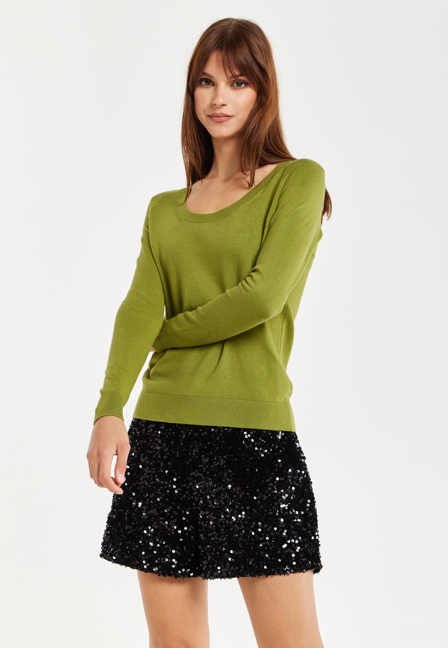 
                  
                    Liquorish Classic Round Neck Olive Pullover
                  
                