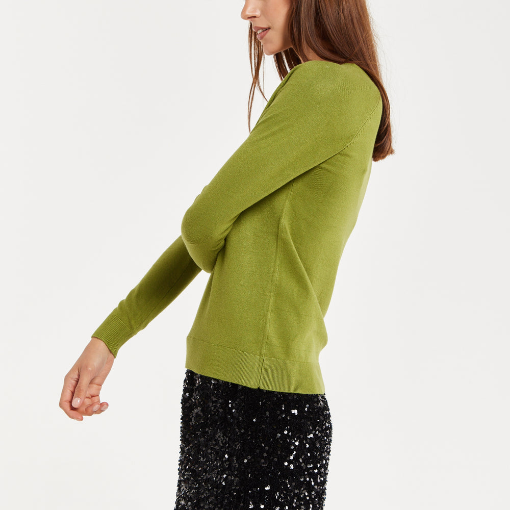 
                  
                    Liquorish Classic Round Neck Olive Pullover
                  
                