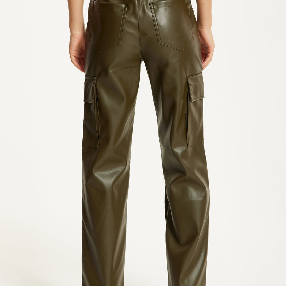 
                  
                    Khaki Faux Leather Cargo Trousers
                  
                