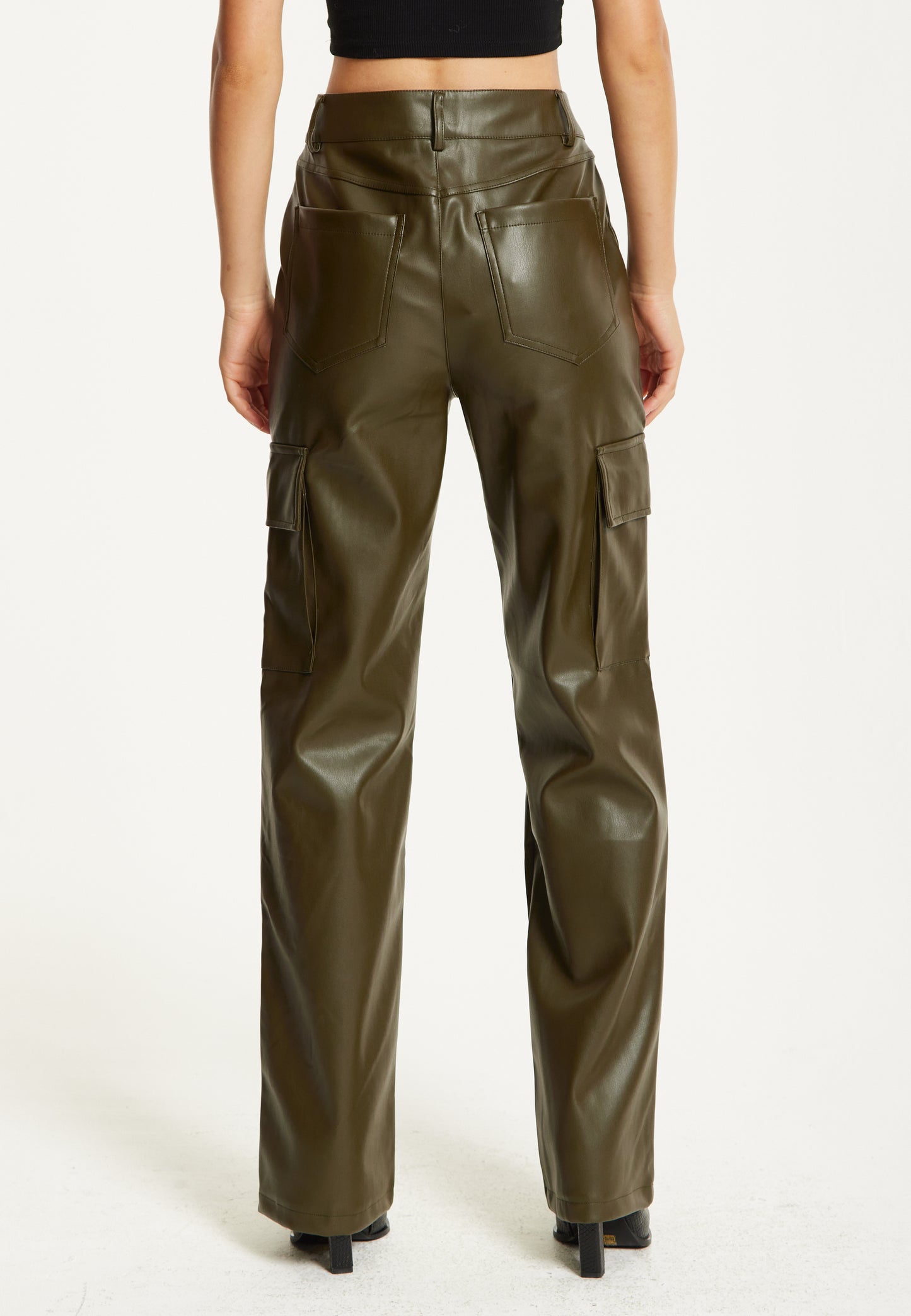 
                  
                    Khaki Faux Leather Cargo Trousers
                  
                