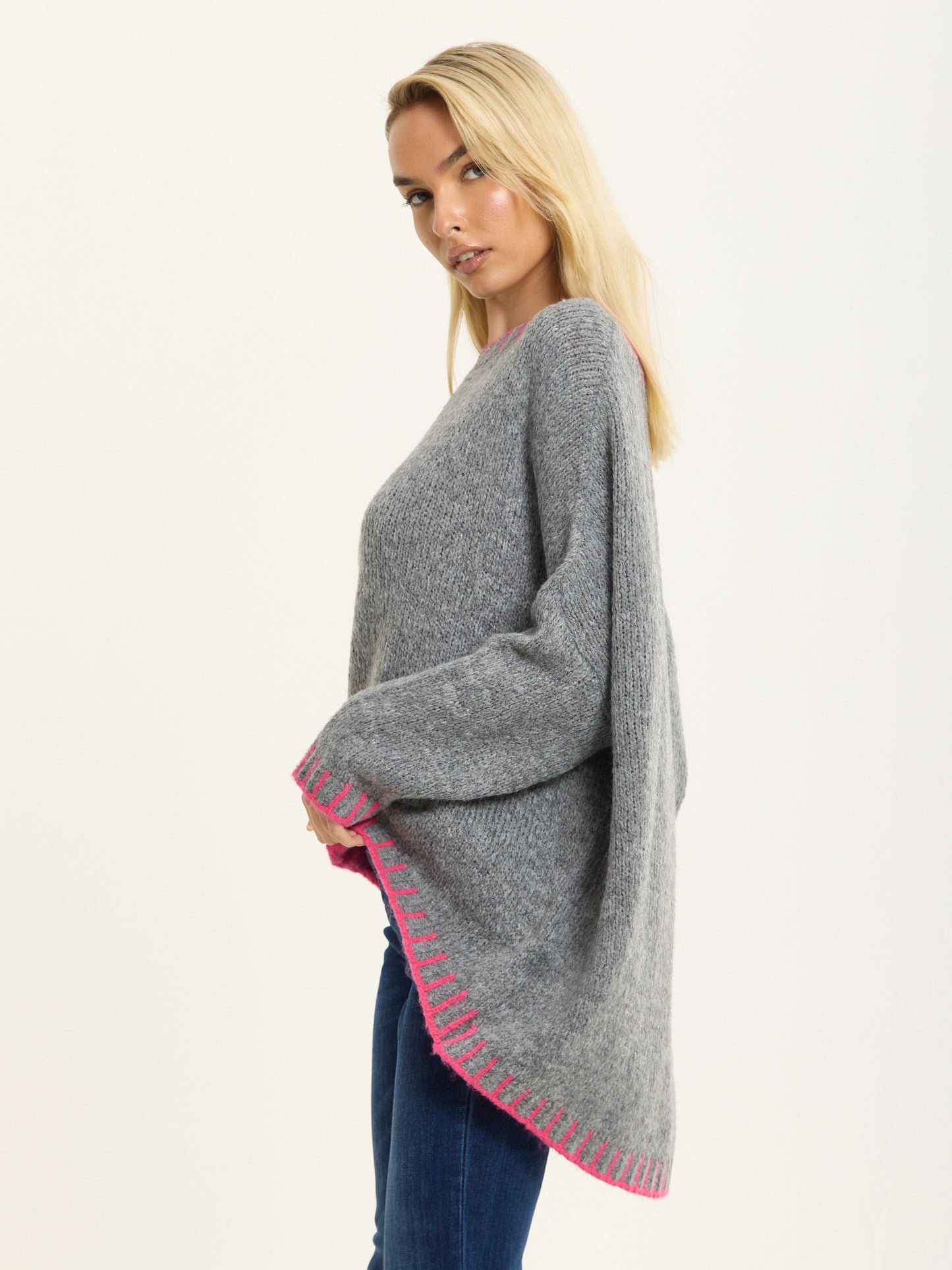
                  
                    Grey Wool Blend Jumper Neon Pink Trim
                  
                