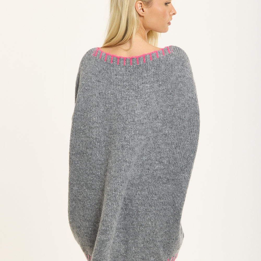 
                  
                    Grey Wool Blend Jumper Neon Pink Trim
                  
                