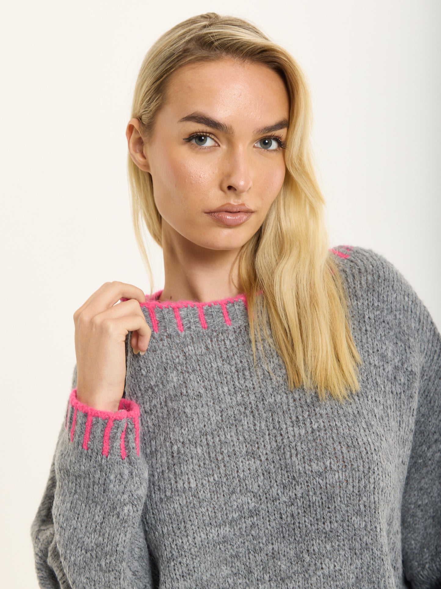 
                  
                    Grey Wool Blend Jumper Neon Pink Trim
                  
                