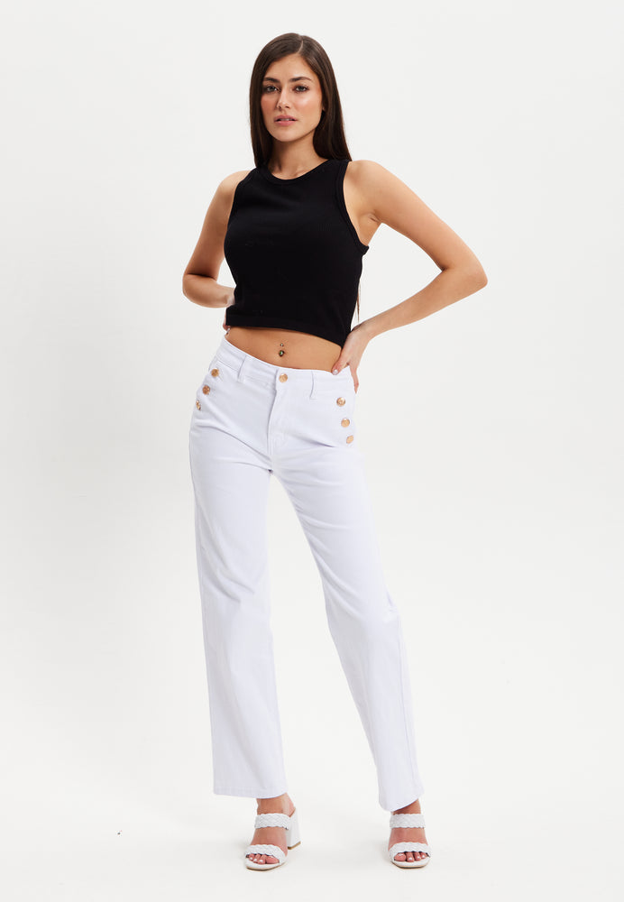 Liquorish White Skinny Jeans With Three Button Pockets