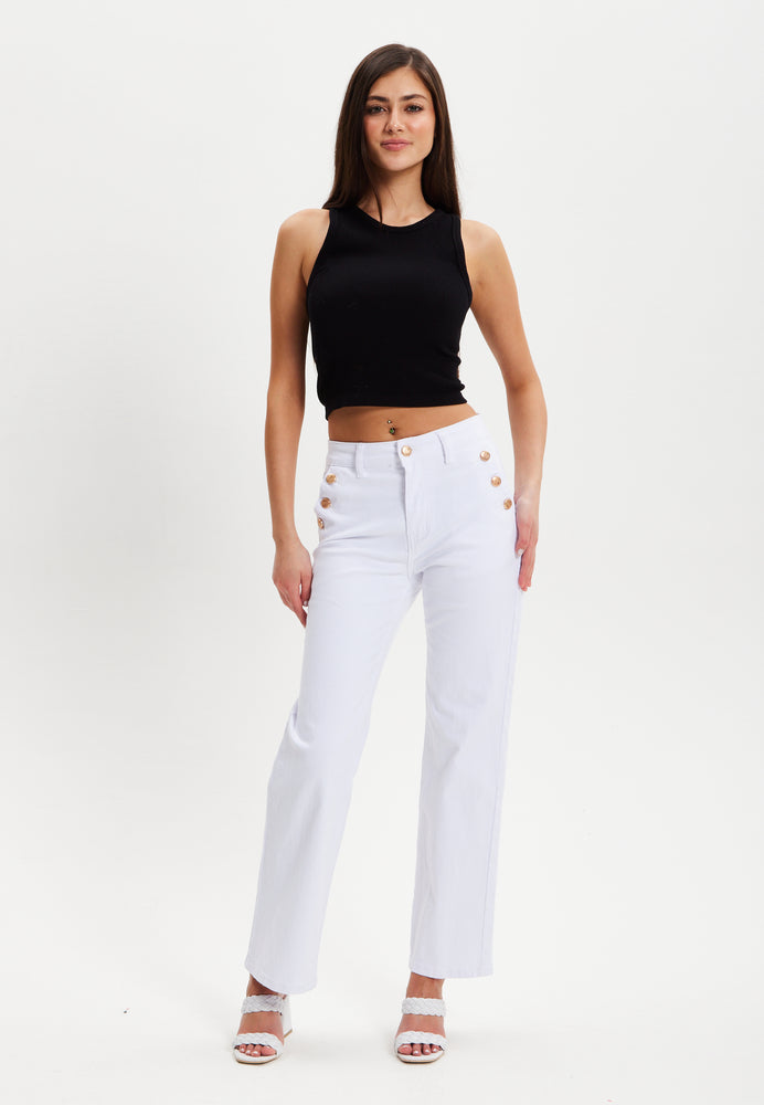 Liquorish White Skinny Jeans With Three Button Pockets