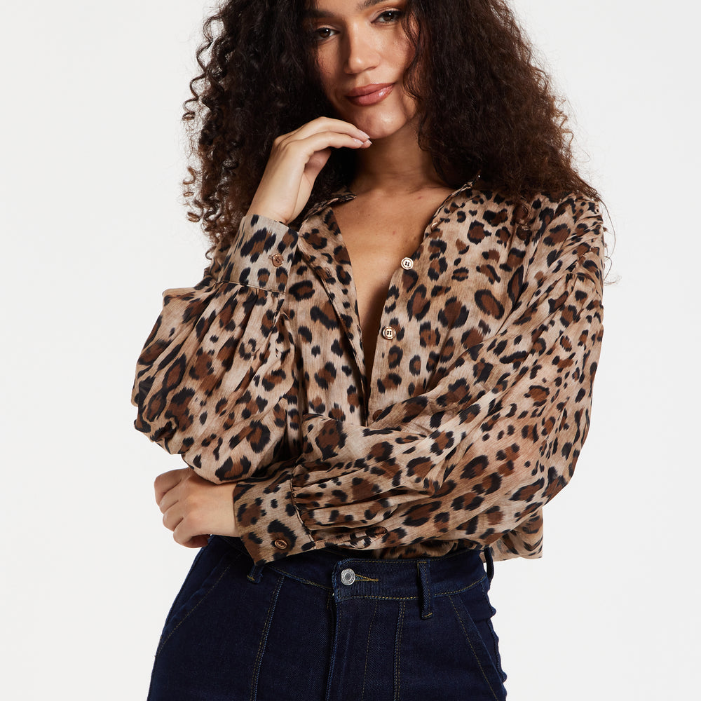 
                  
                    Leopard Print Cotton Blouse in Brown
                  
                