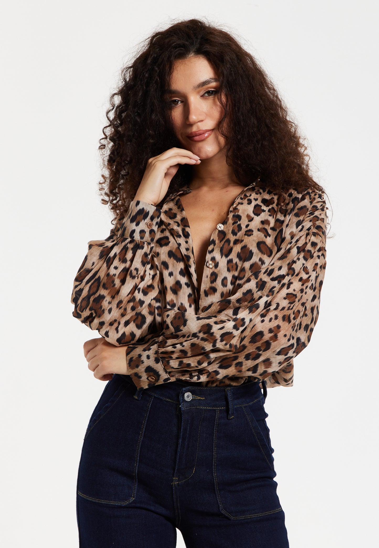 
                  
                    Leopard Print Cotton Blouse in Brown
                  
                