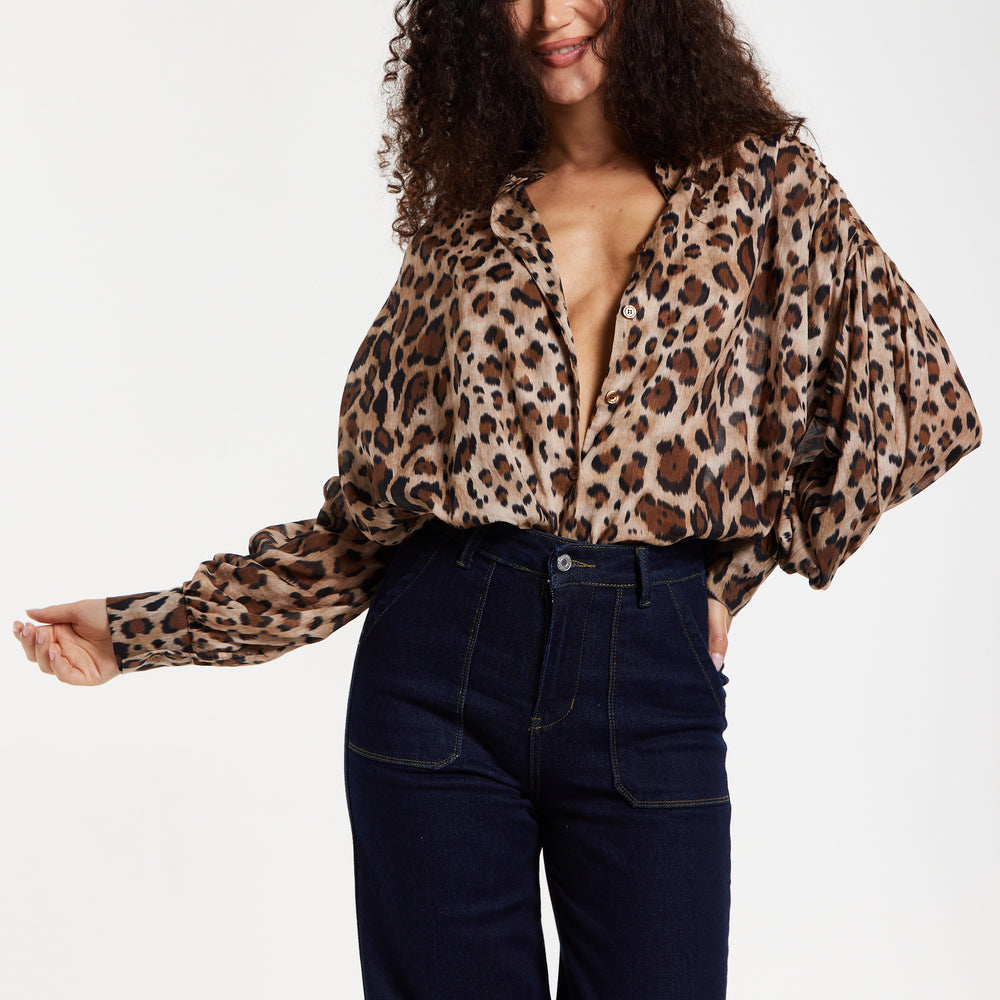 
                  
                    Leopard Print Cotton Blouse in Brown
                  
                