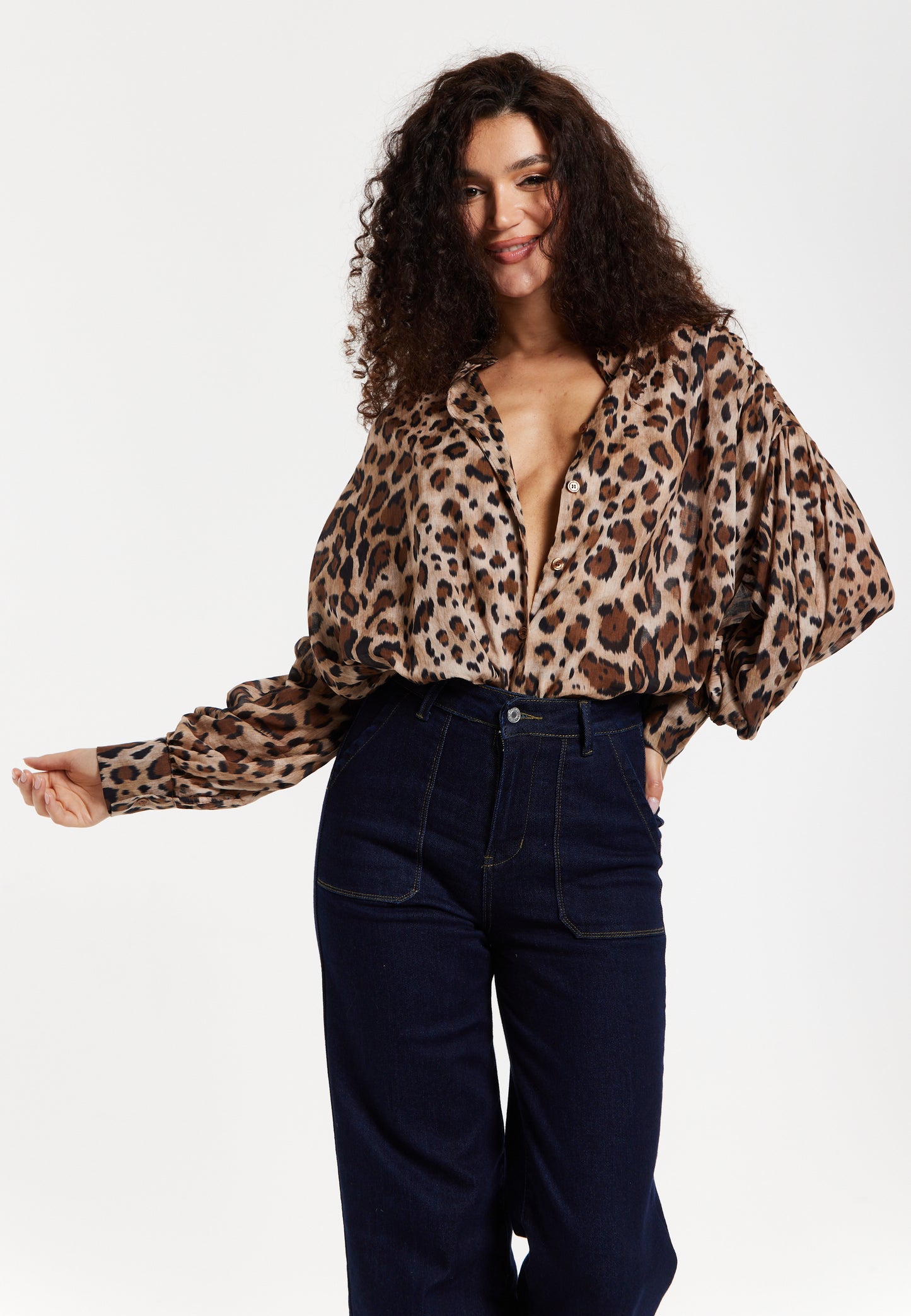 
                  
                    Leopard Print Cotton Blouse in Brown
                  
                