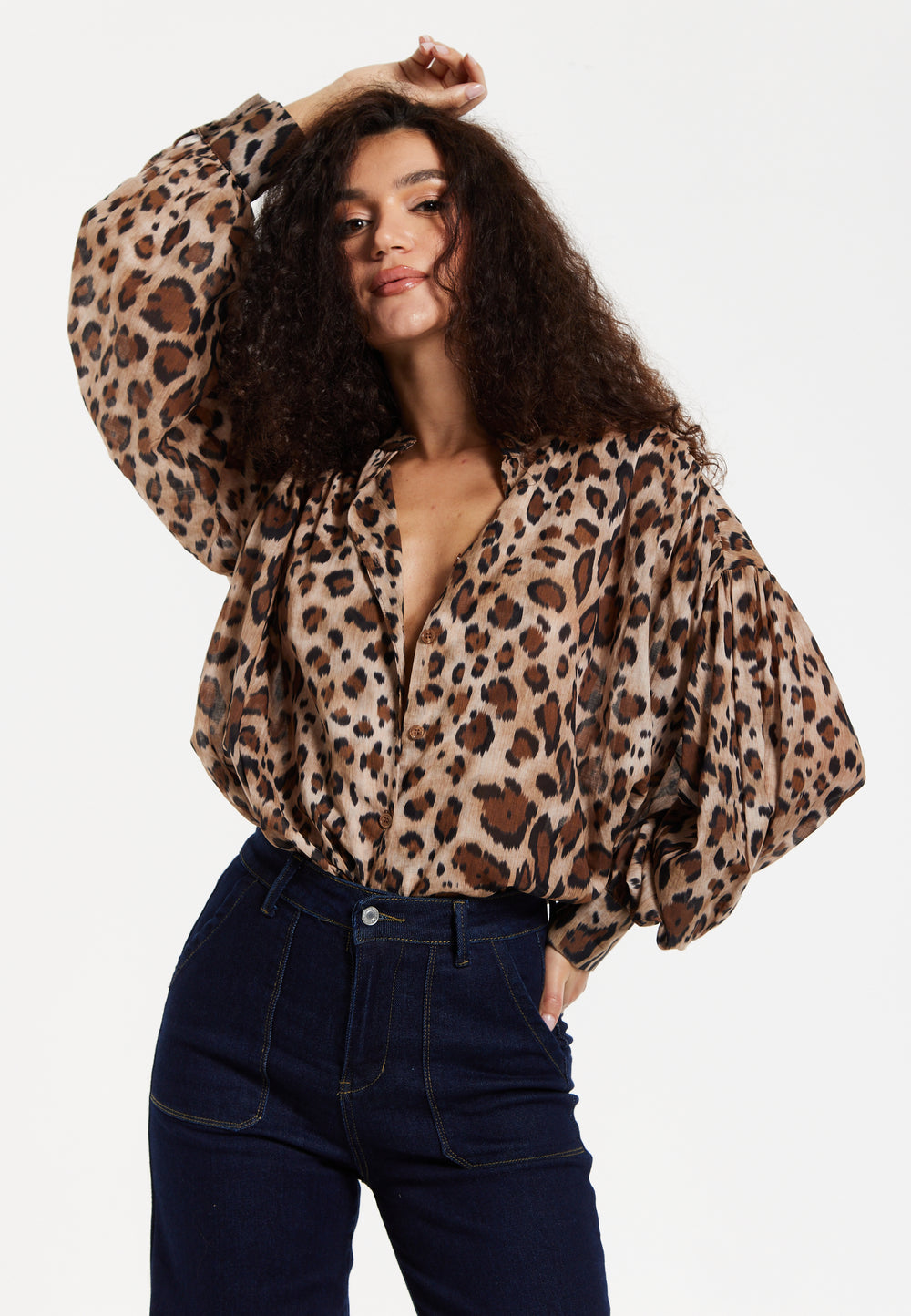 Leopard Print Cotton Blouse in Brown