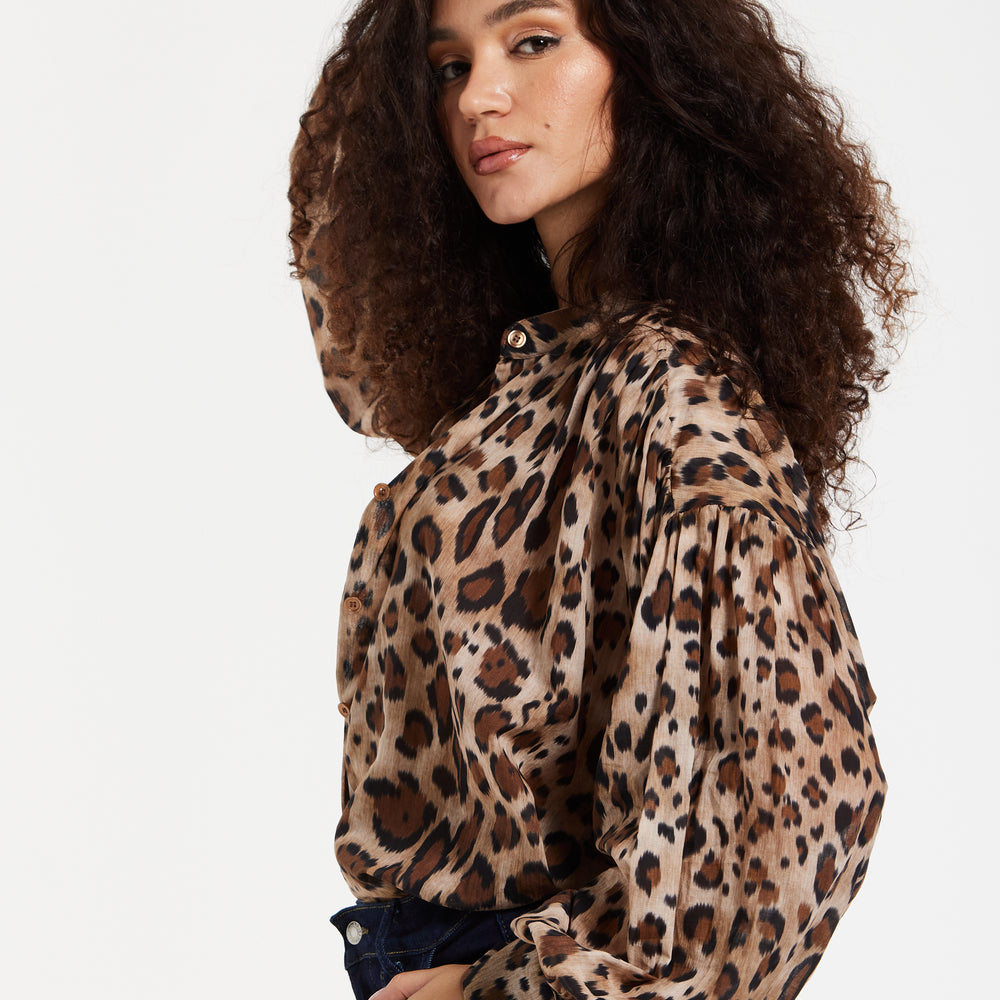 
                  
                    Leopard Print Cotton Blouse in Brown
                  
                