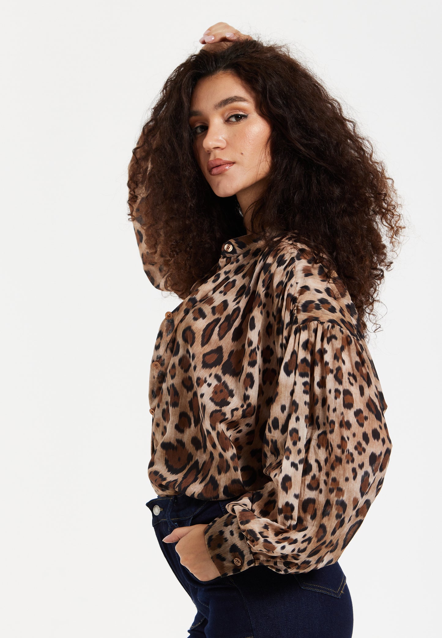 
                  
                    Leopard Print Cotton Blouse in Brown
                  
                