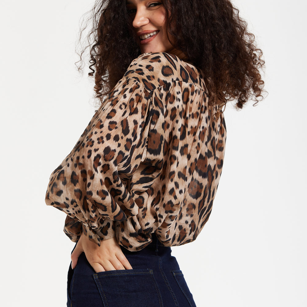 
                  
                    Leopard Print Cotton Blouse in Brown
                  
                