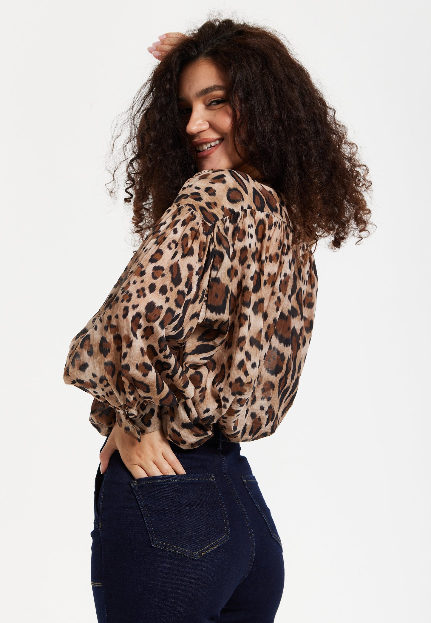 
                  
                    Leopard Print Cotton Blouse in Brown
                  
                