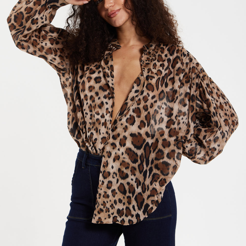 
                  
                    Leopard Print Cotton Blouse in Brown
                  
                