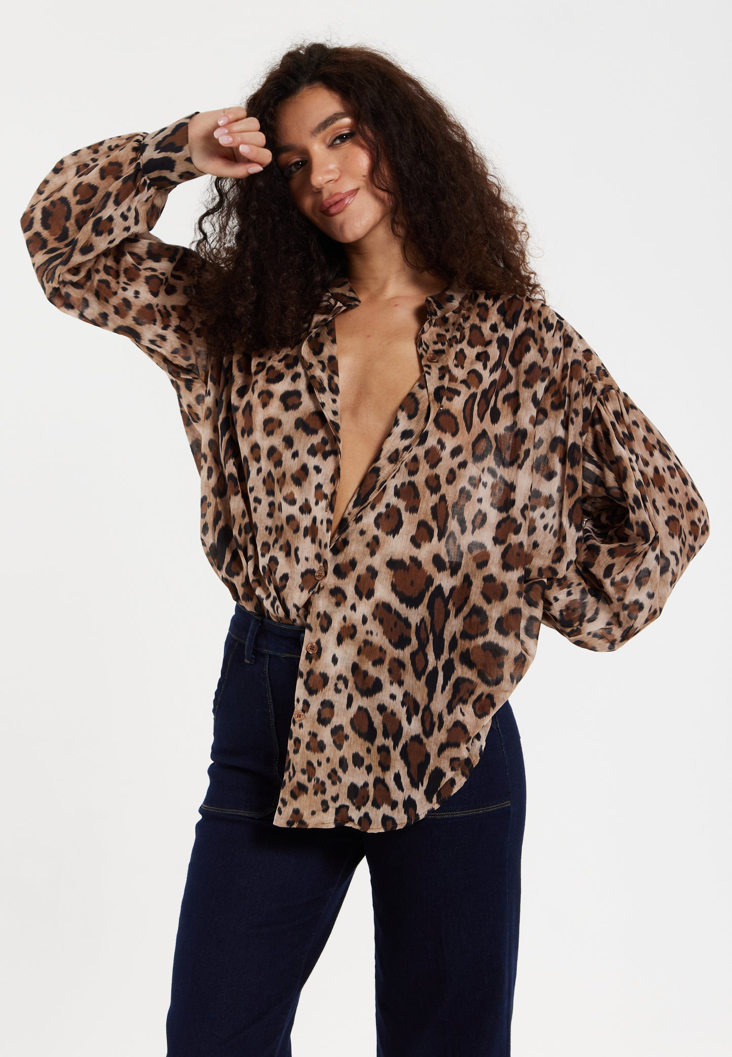 
                  
                    Leopard Print Cotton Blouse in Brown
                  
                