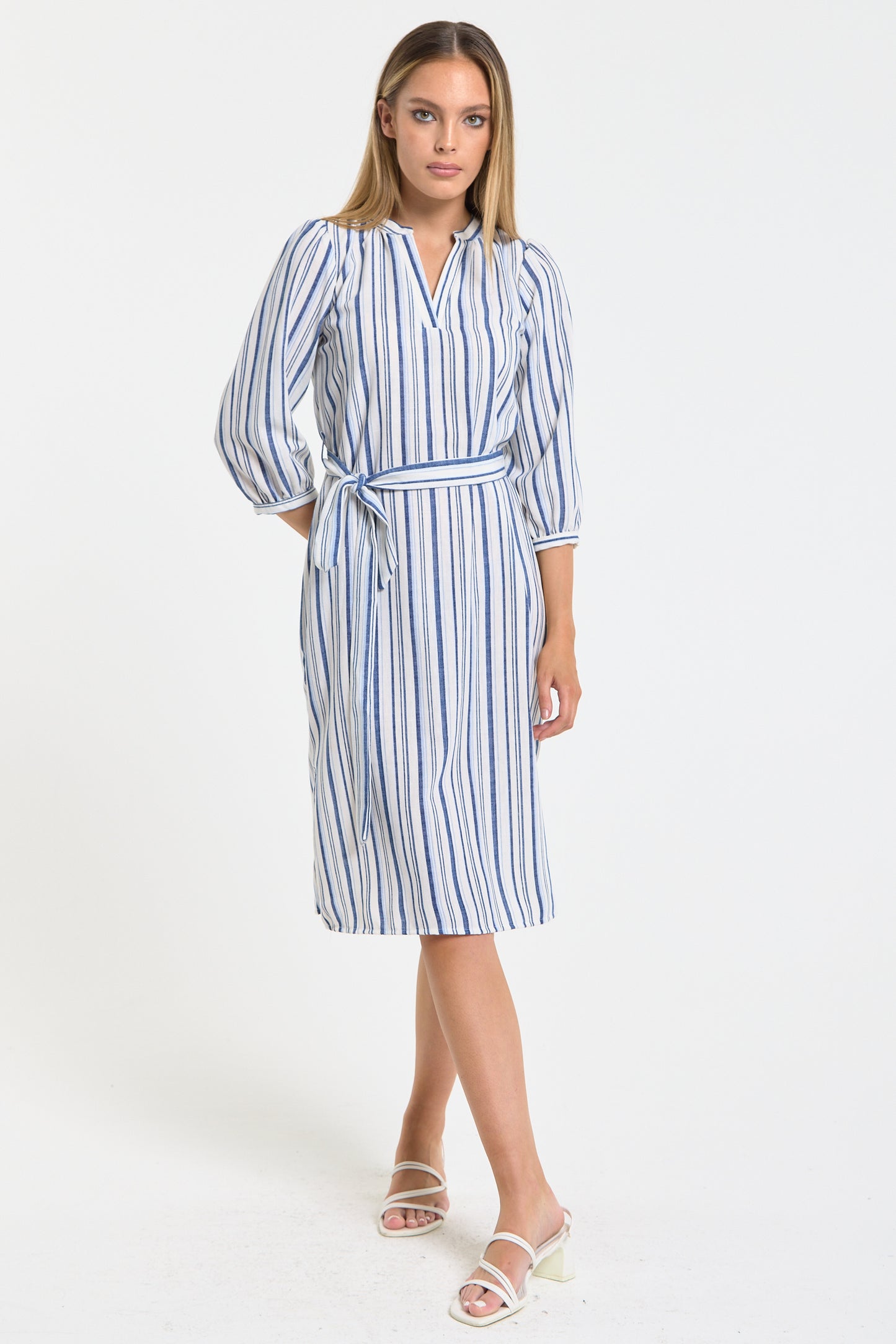 
                  
                    Blue And White Stripe Tie Waist Midi Dress
                  
                