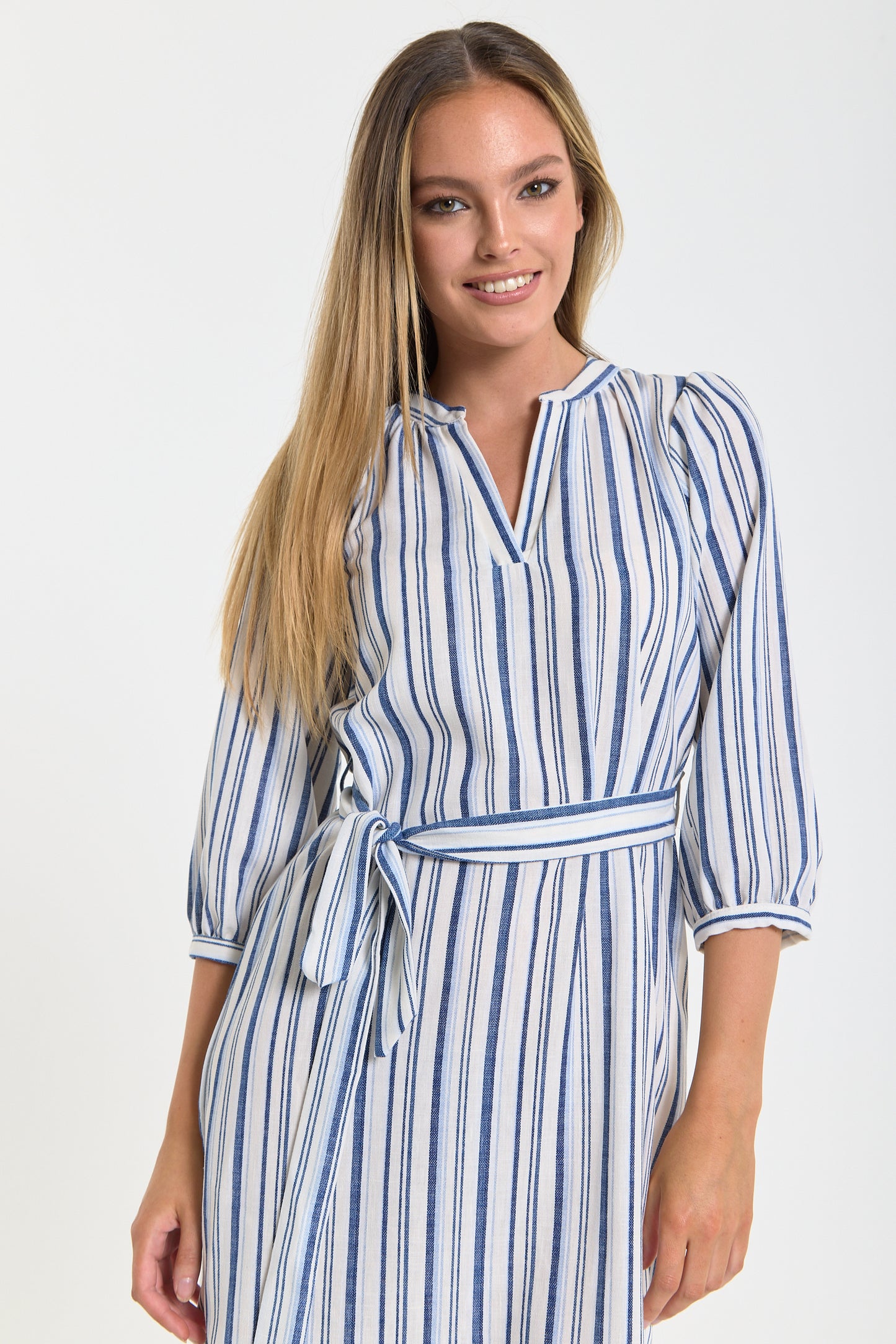 
                  
                    Blue And White Stripe Tie Waist Midi Dress
                  
                