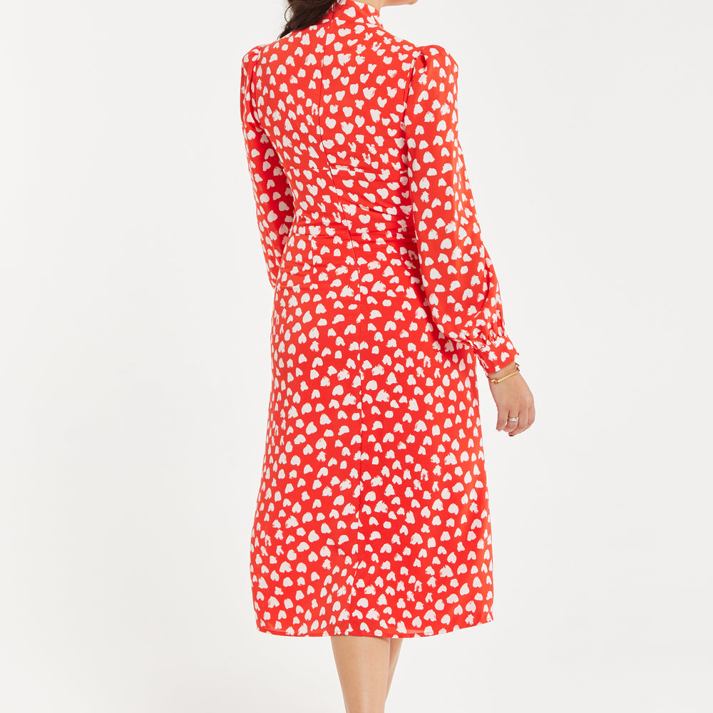 
                  
                    Women's Midi Dress with Long Balloon Sleeves in Red - Heart Print Elegance by Liquorish
                  
                