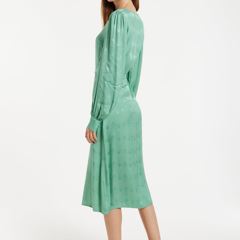 
                  
                    70s Style Jacquard Dress In Mint with Slit
                  
                