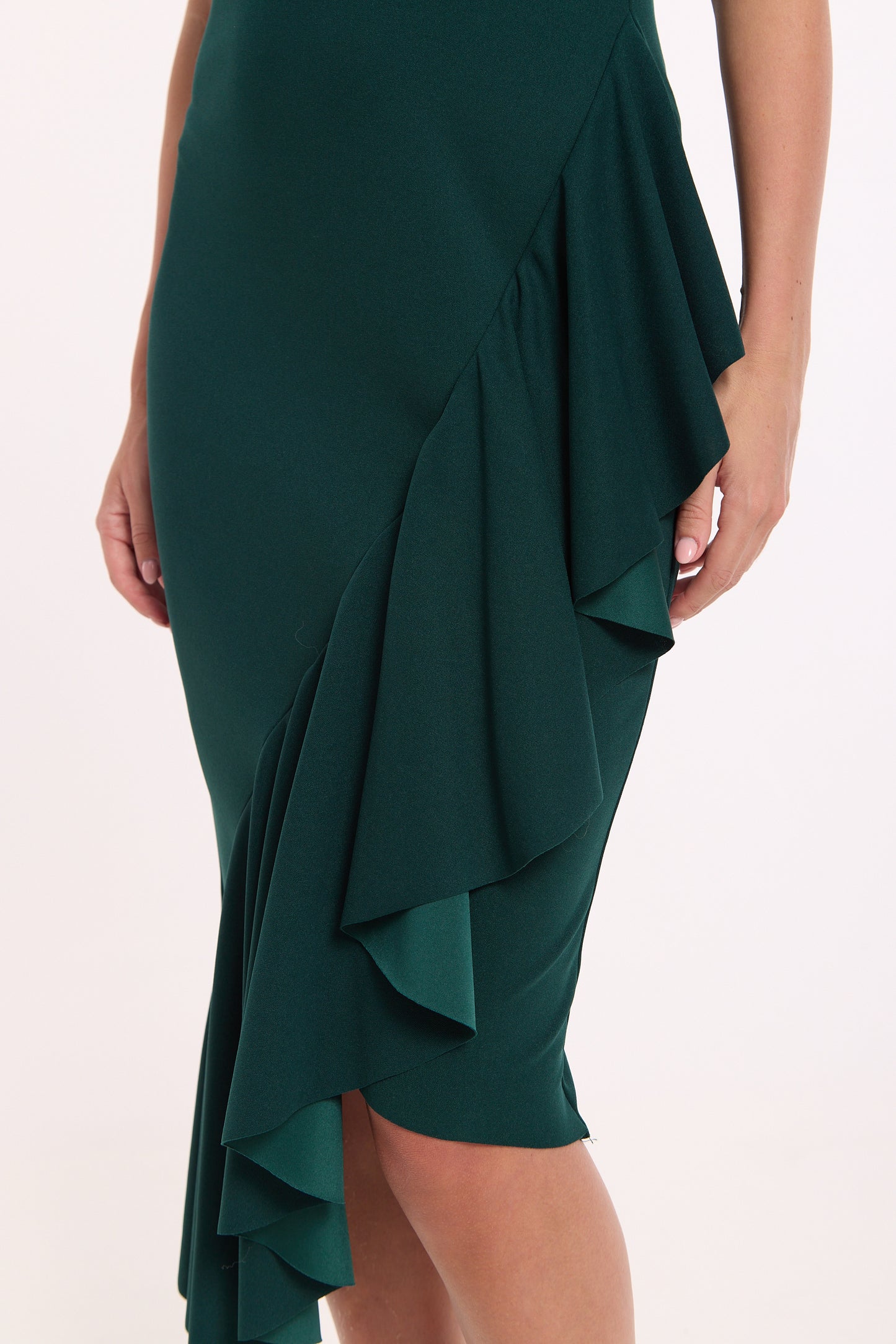 
                  
                    Emerald Green Frill Wrap Midi Dress
                  
                