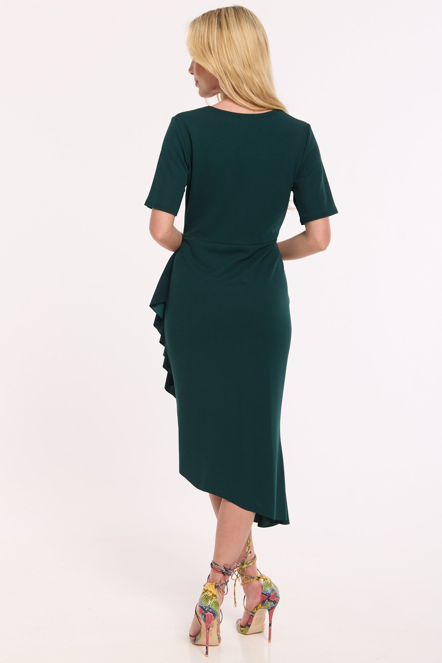
                  
                    Emerald Green Frill Wrap Midi Dress
                  
                